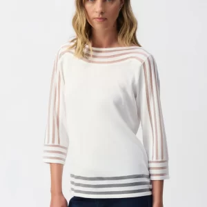 Joseph Ribkoff - Sweater Knit Pullover with Mesh Stripe Detail